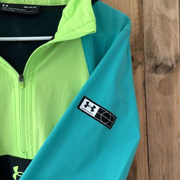 Under Armour Womens Off-Pitch Anorak 2.0 Jacket Hoodie Turquoise Lime Green Sz M - Picture 6 of 15